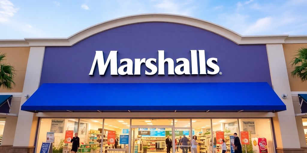 Marshalls store front with shoppers in Naples, FL.