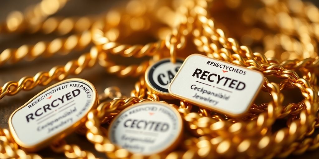 Bijoux en or recyclé avec certificats visibles.