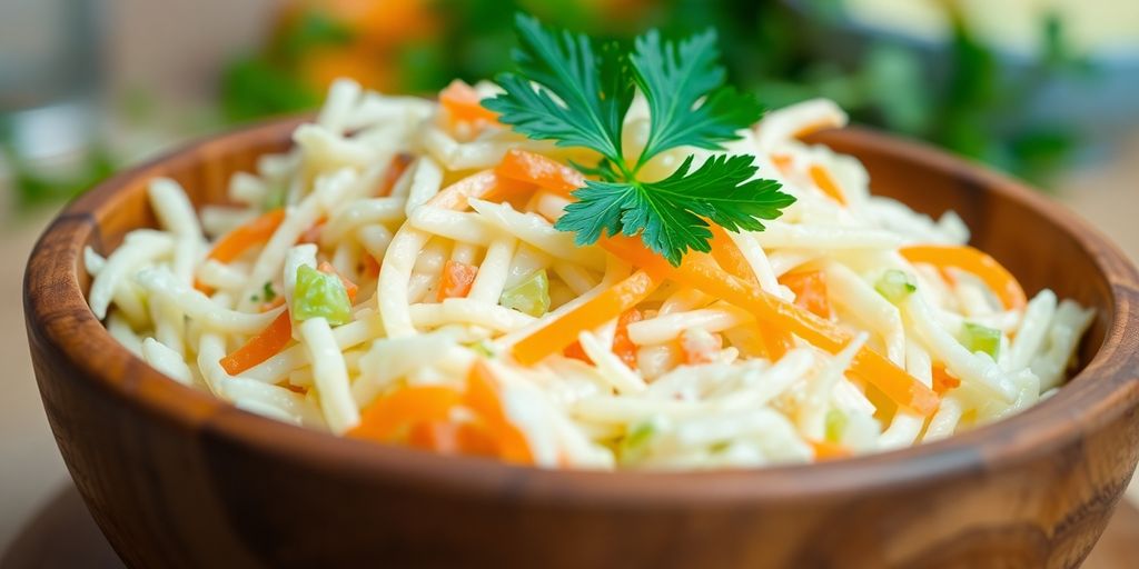 Classic coleslaw with fresh cabbage and carrots.