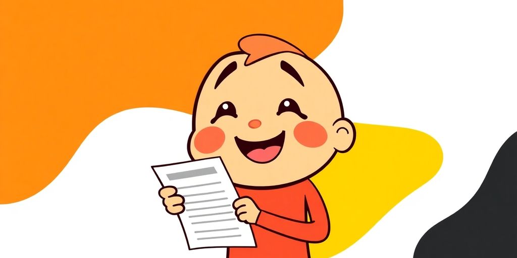 Cartoon person looking relieved holding a loan document.