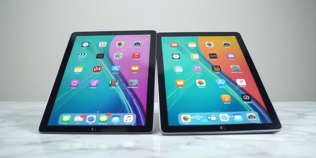 Vergleich von iPad und Android-Tablet auf einem Tisch.