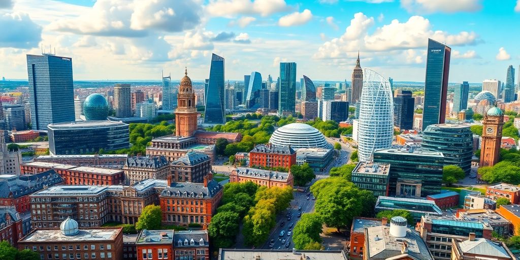 City skyline of major UK urban centers in 2025.