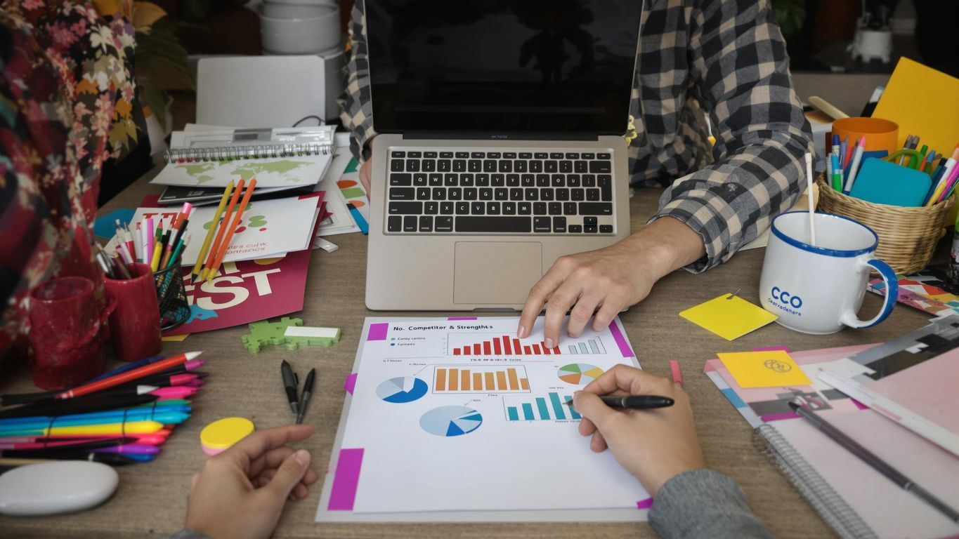 Konkurrentanalyse i et inspirerende kontormiljø.