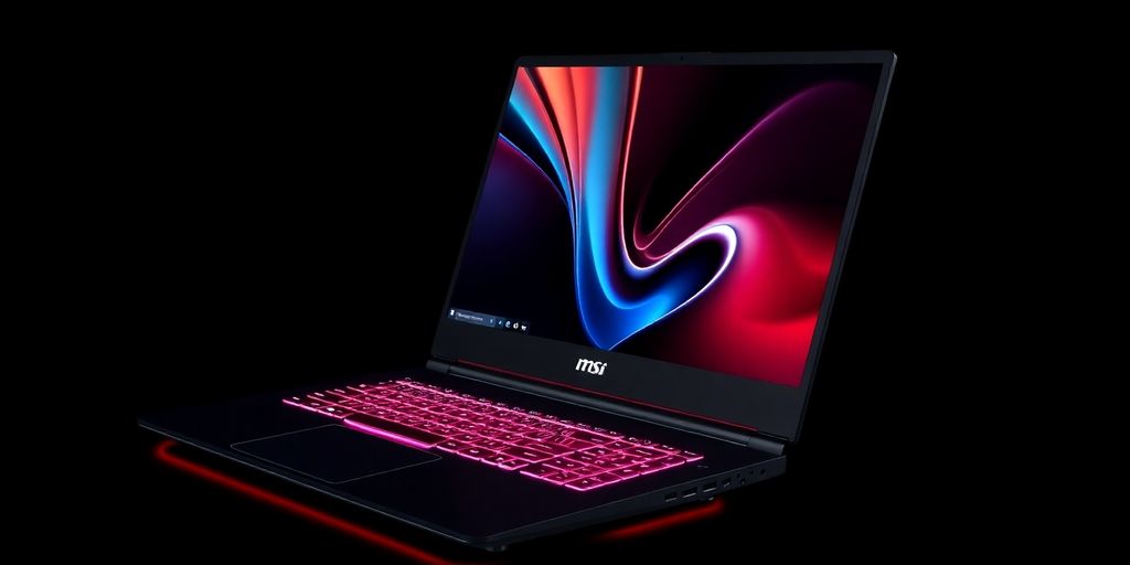 Notebook gamer MSI Stealth 15M em fundo escuro.