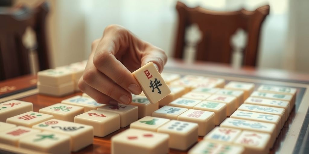Hand drawing a Mahjong tile from a set