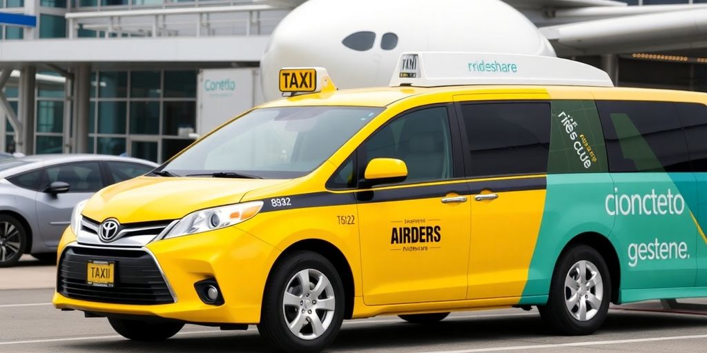 Yellow taxi and rideshare car side-by-side.