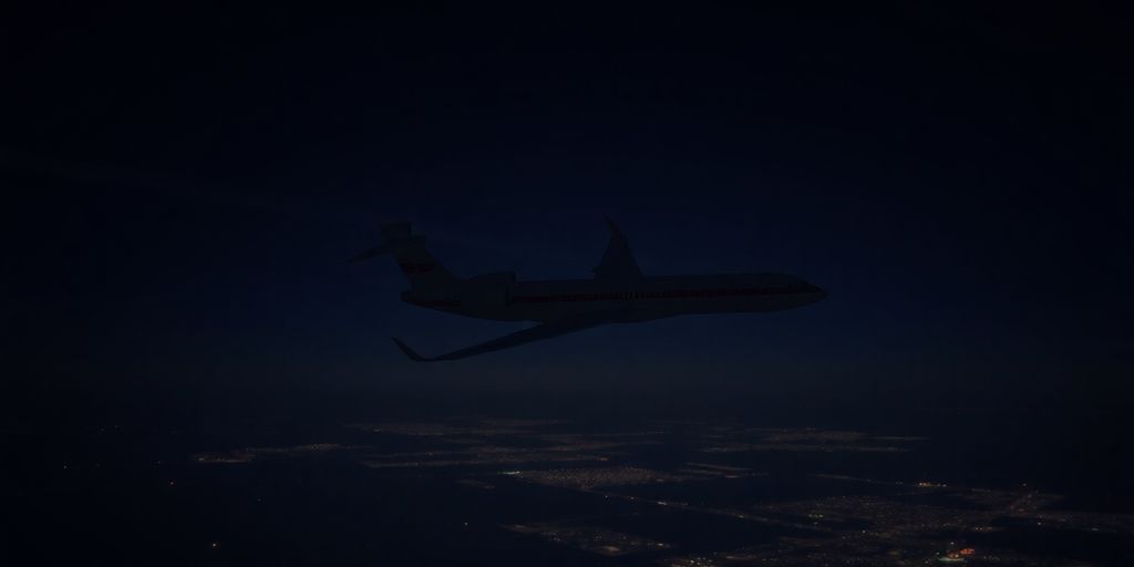 Avion survolant un paysage de nuit illuminé par des lumières