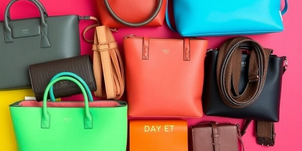 Stylish DAY ET bags and accessories displayed attractively.