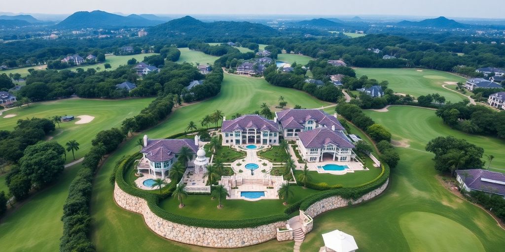 Luxurious villas near a golf course in Thailand.