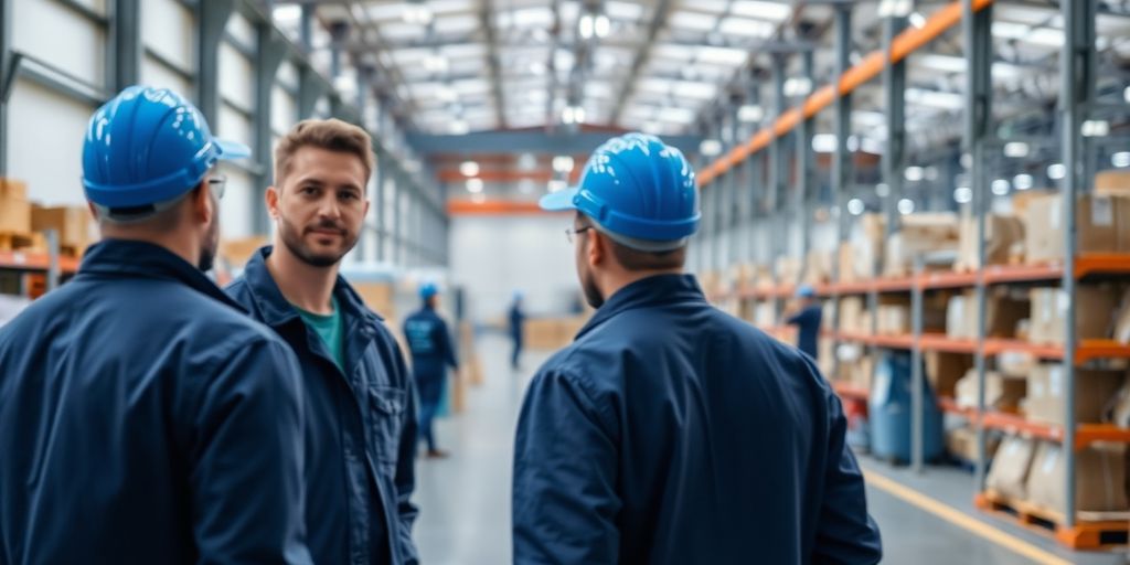 Just-in-Time Logistik: Ein Best-Practice-Beispiel zur Personaloptimierung Logistikmitarbeiter im Lager mit blauen Akzenten.