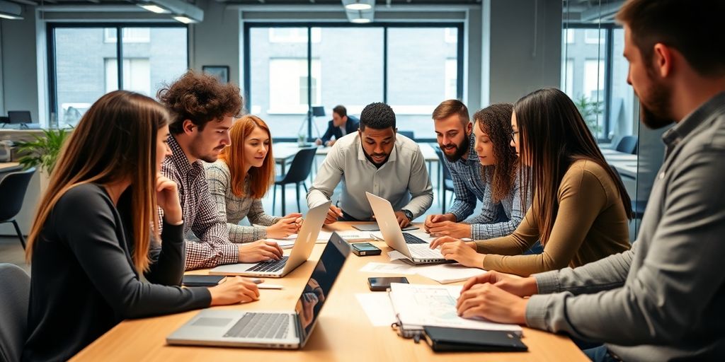 Team collaboration in a modern office environment.