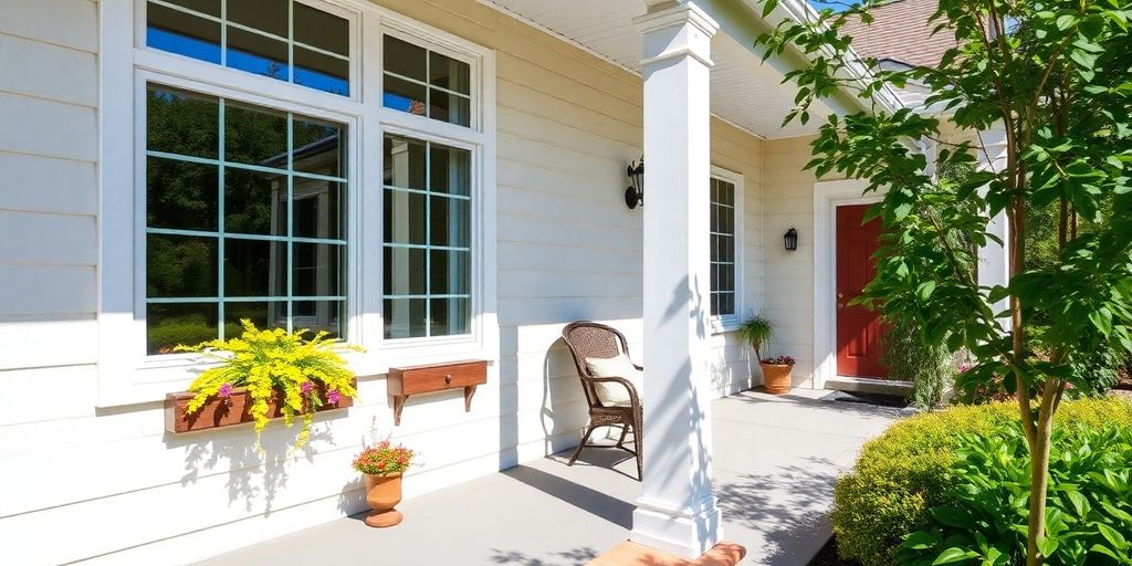 Well-maintained home with garden and inviting porch.