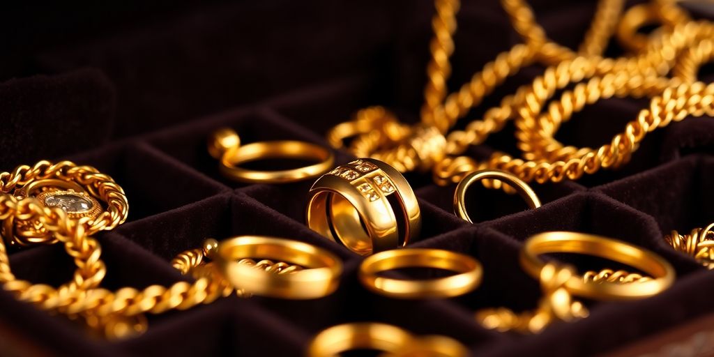 Bijoux en or soigneusement rangés dans un écrin.