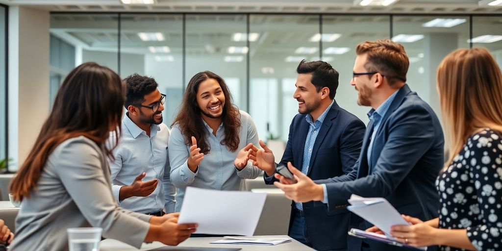 Sales team collaborating during an engaging training session.