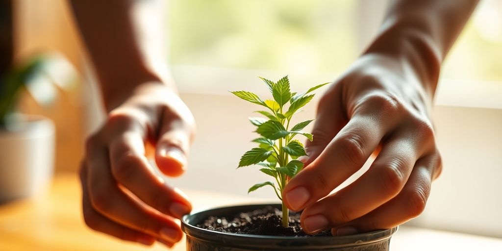 A person observing a plant's growth