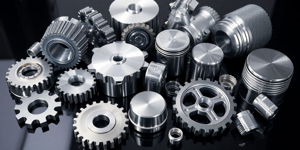 Shiny Toyota engine parts arranged neatly.