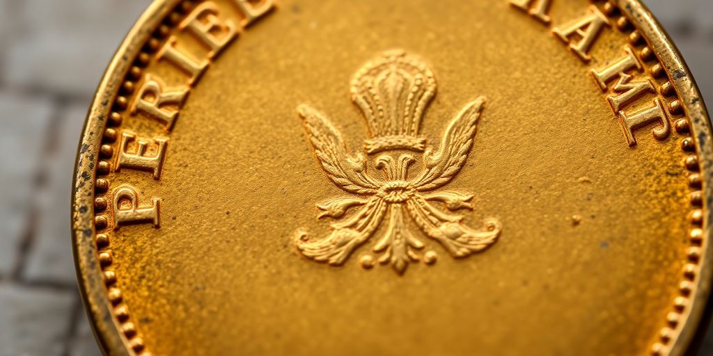 Gros plan d'une pièce de Napoléon en or.
