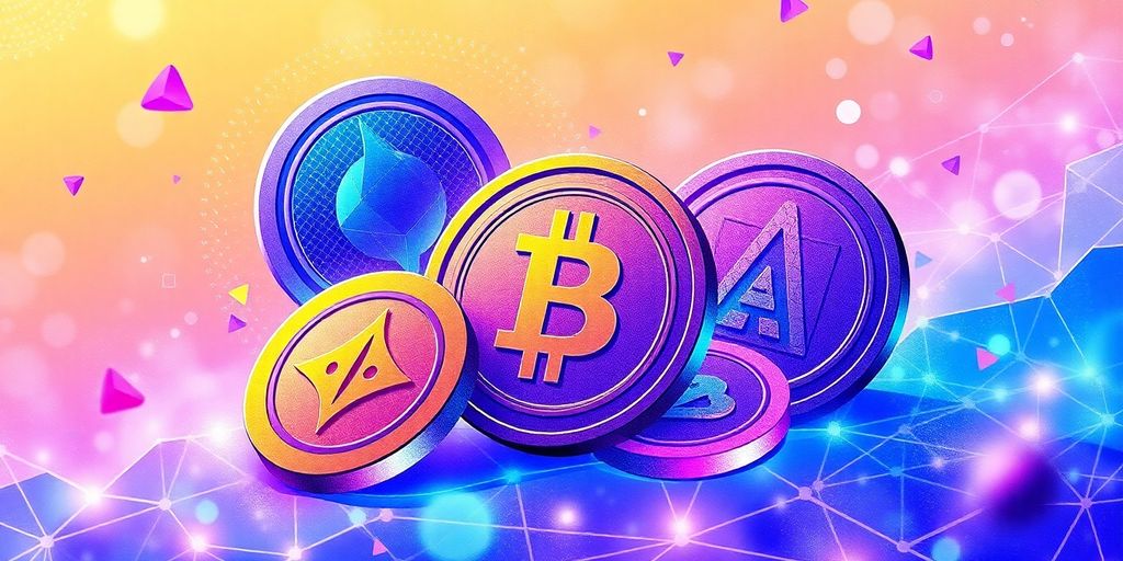 Colorful digital tokens representing nft ownership and authenticity.