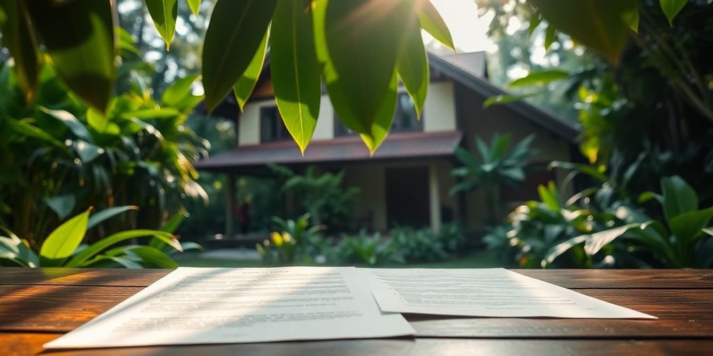 Thai house with legal documents on a table.