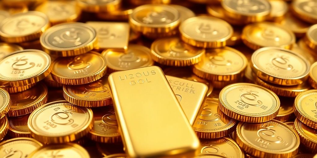 Une pile de pièces d'or brillantes et de lingots.