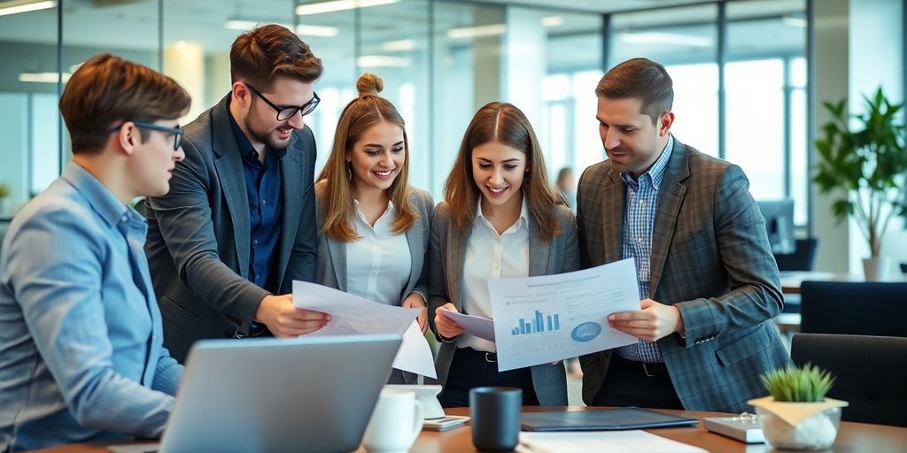 Equipo corporativo discutiendo sobre la retención de clientes.