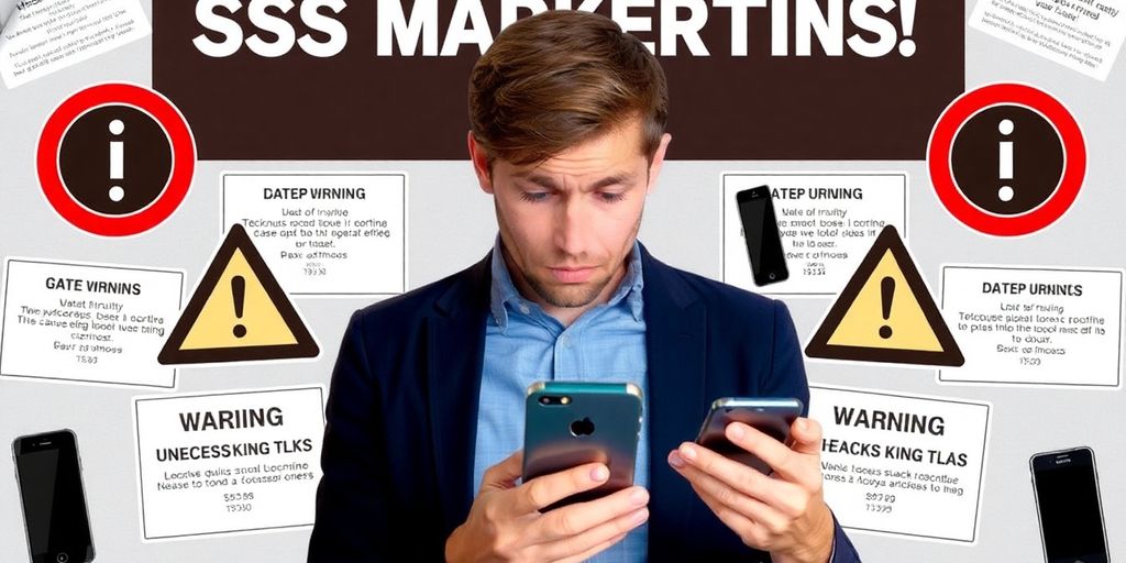 Person frustré avec un téléphone, symbolisant le démarchage SMS.