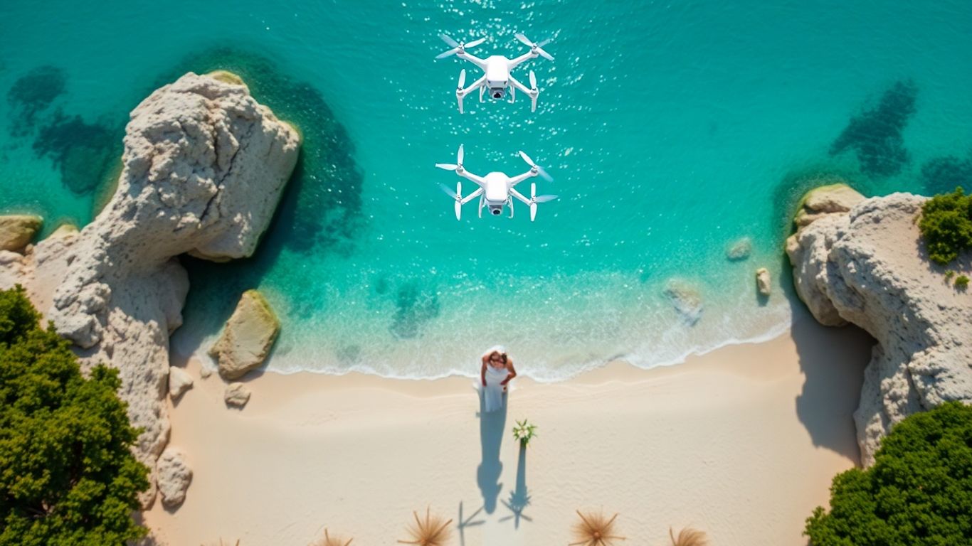 Drone view of Cabo wedding ceremony on beach