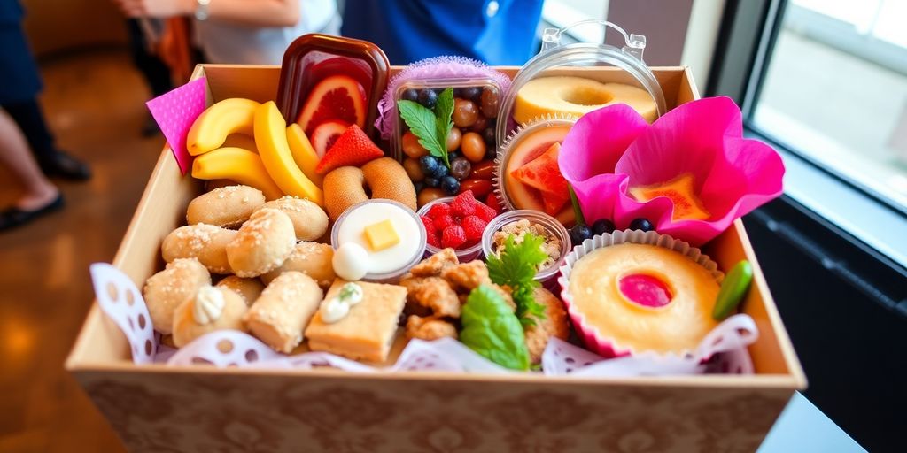 กล่องขนมที่จัดเรียงอย่างสวยงามสำหรับงานเลี้ยง