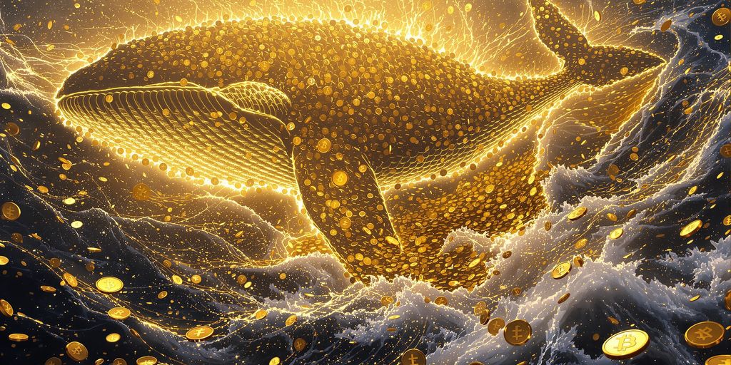 Ether coins flowing, whales swimming in digital ocean