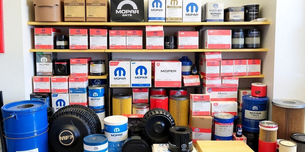 Chrysler spare parts arranged neatly.