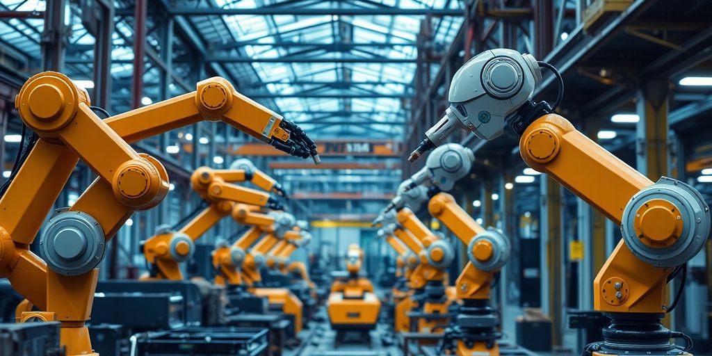 Robotic arms and advanced AI in an industrial setting.