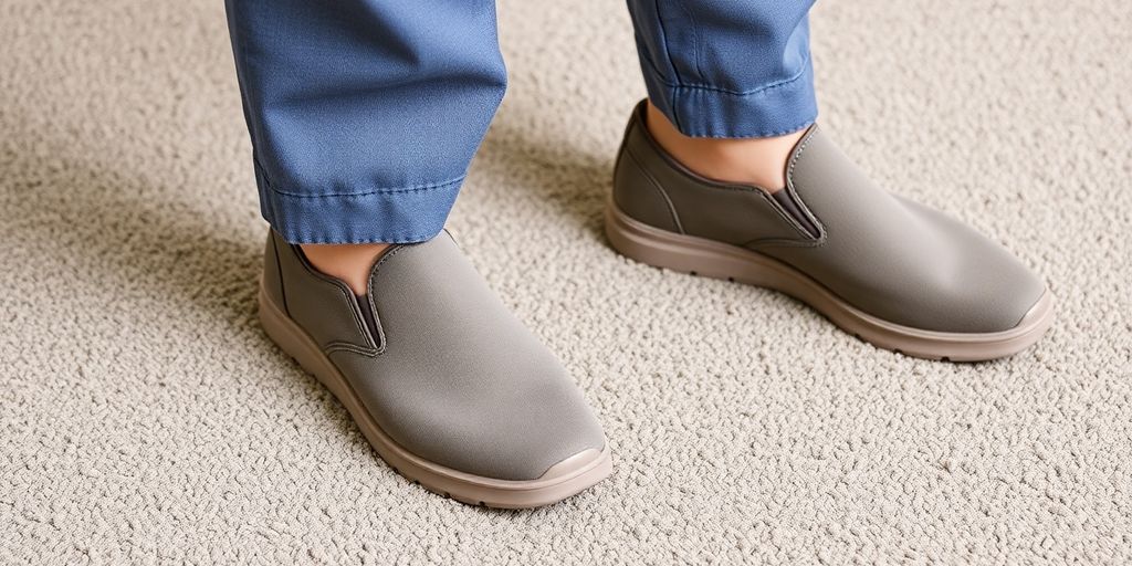 Man's feet in orthopaedic shoes, close-up.