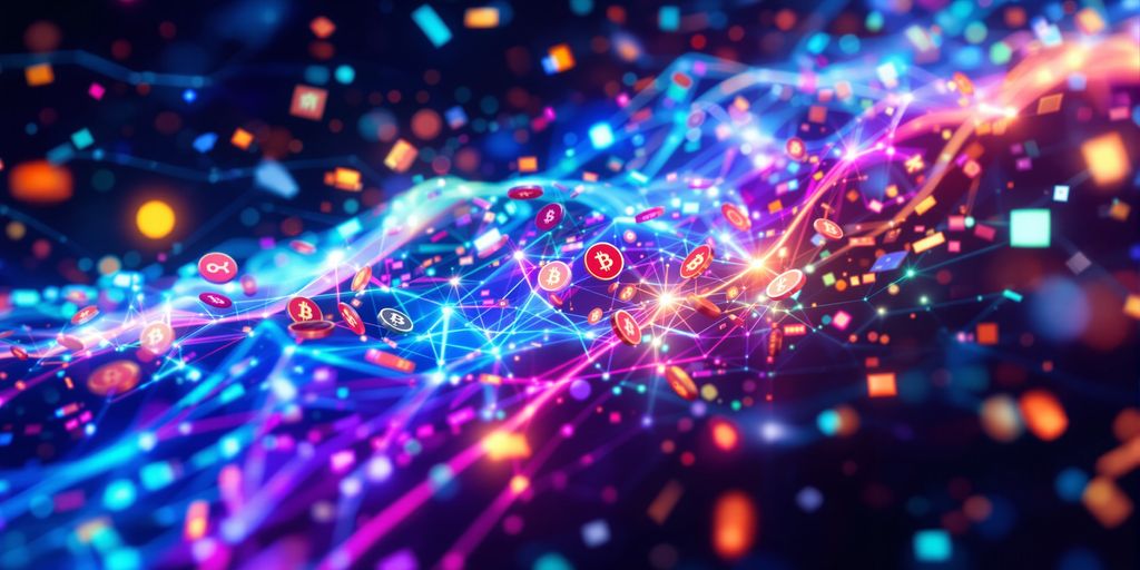 Digital currency flowing between blockchain networks.