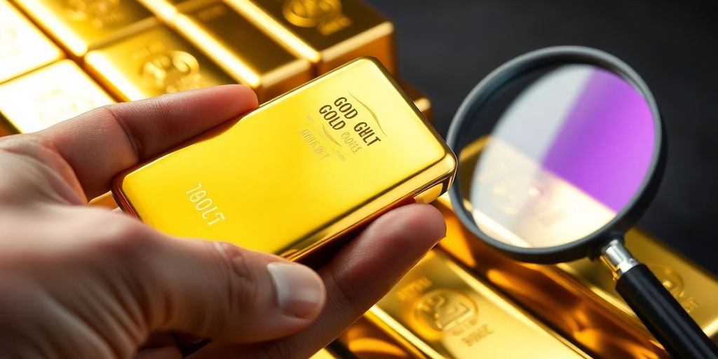 Lingots d'or empilés sur une balance numérique.