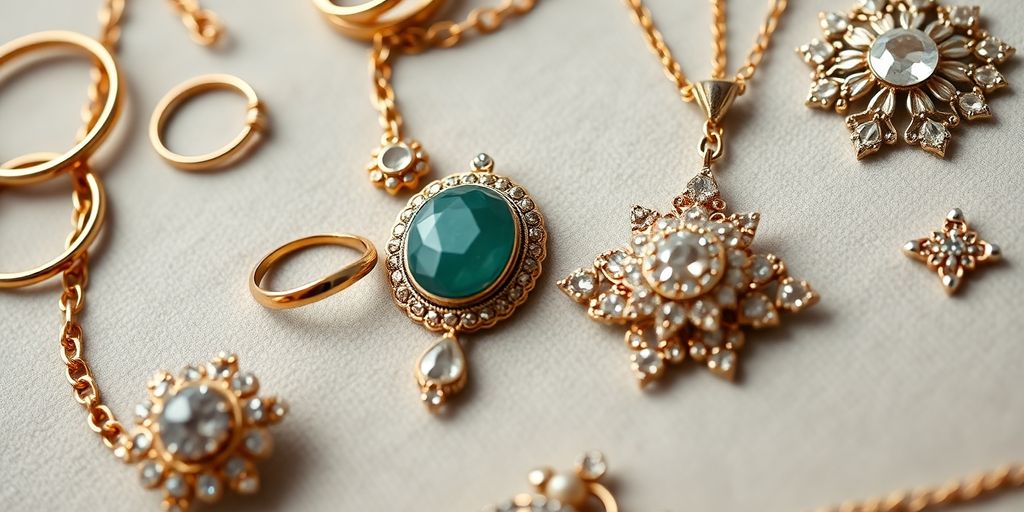 Vintage jewellery pieces displayed on a soft velvet background.