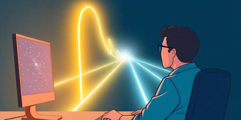 Person virtually working, glowing career path