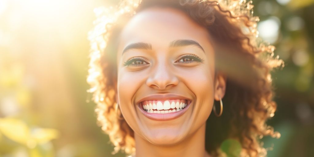 Person feeling energized, smiling, with a healthy gut.