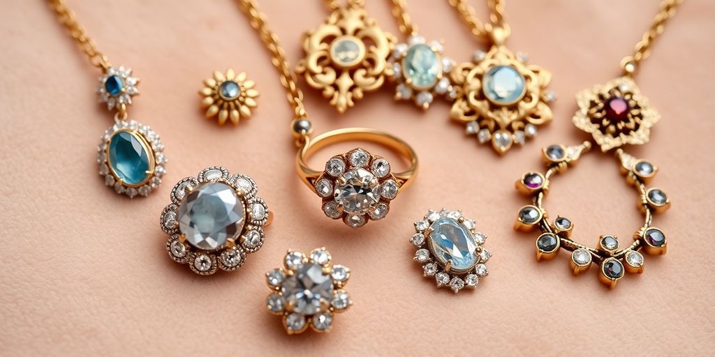 Bijoux hérités sur un fond en velours.