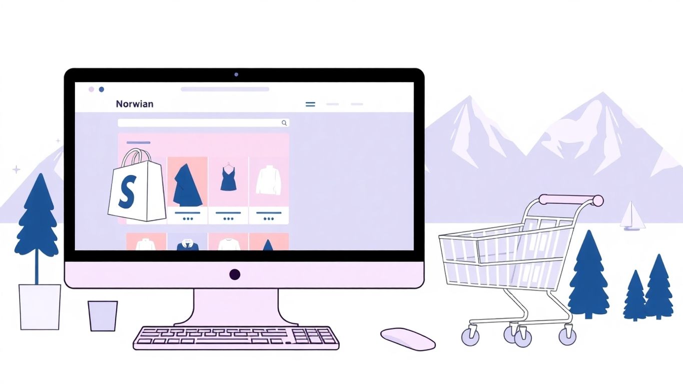 Moderne illustrasjon av norsk nettbutikk med Shopify.