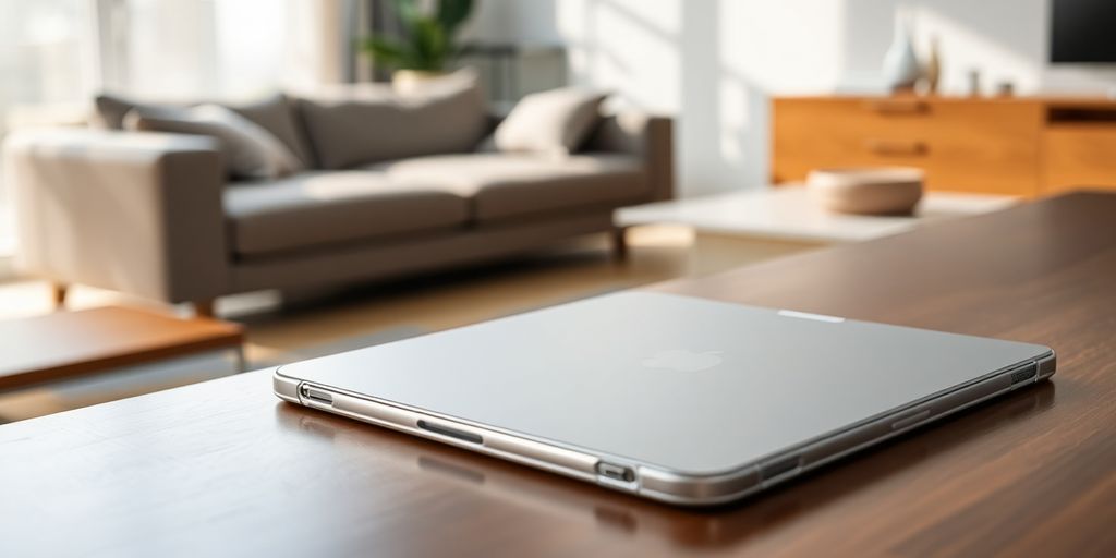 Sleek iPad with a protective case, against a modern backdrop.