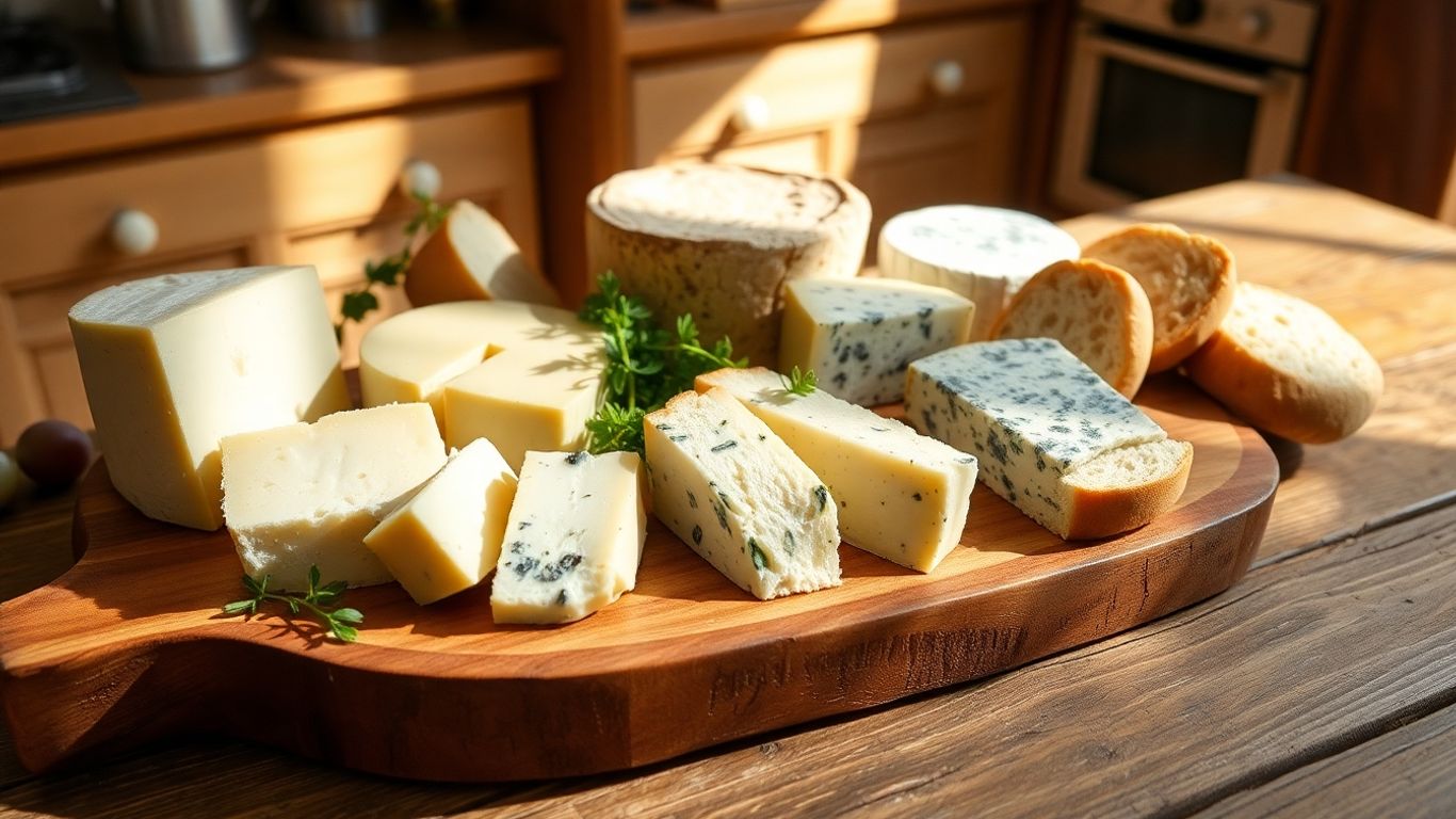 Devon cheeses and sourdough bread on rustic wooden platter