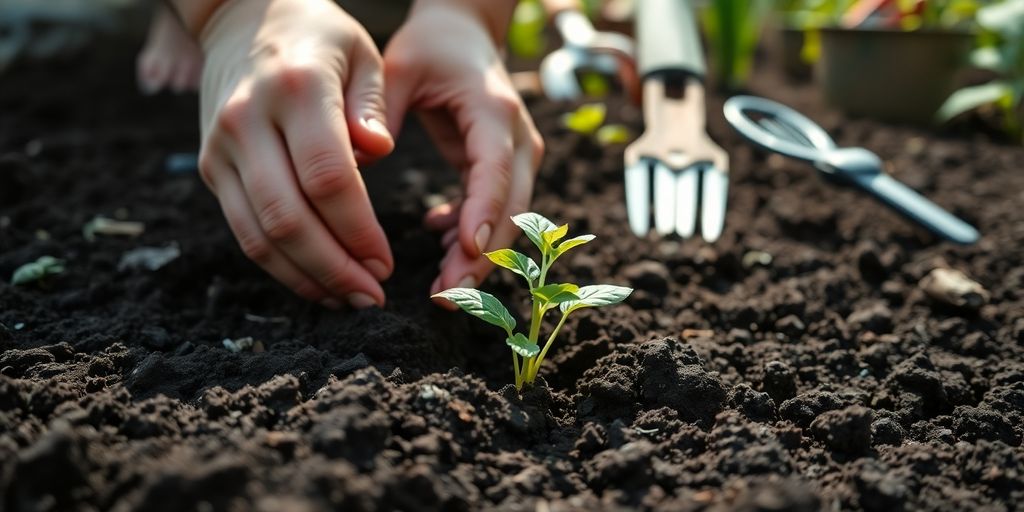 Gärtner arbeitet im grünen Garten