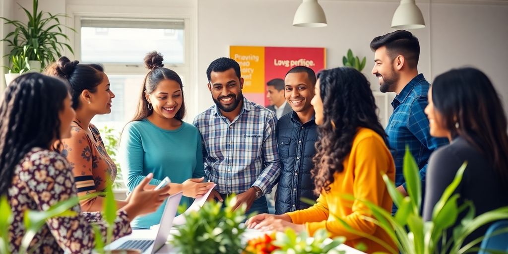 Group collaboration in a bright, supportive workspace.