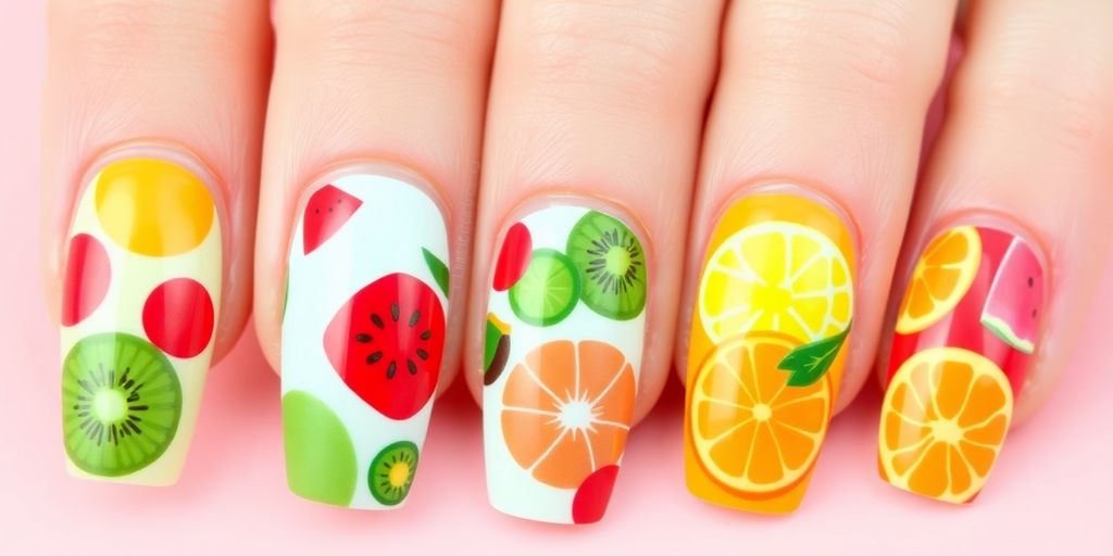 Colorful fruit-inspired nail art designs for summer.