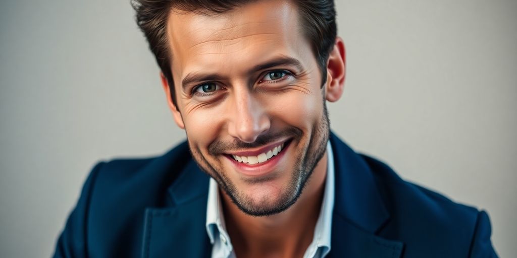 Portrait of William Levy with a charming smile.