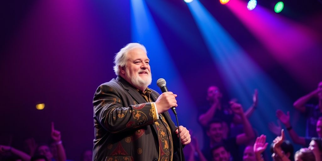Jelly Roll performing on stage with colorful lights.