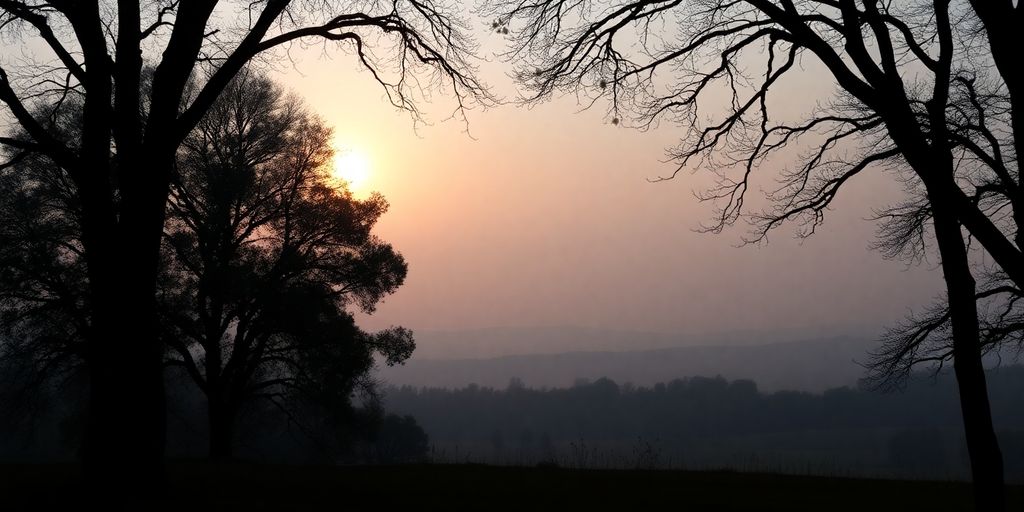Silhouette trees in a tranquil landscape for prayer.