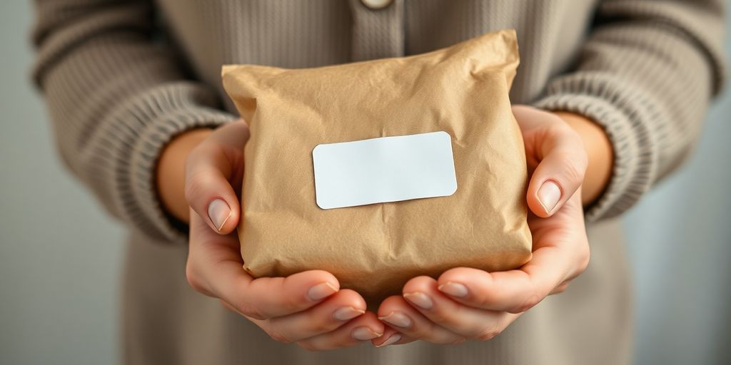 Eco-friendly packaging held by a consumer.