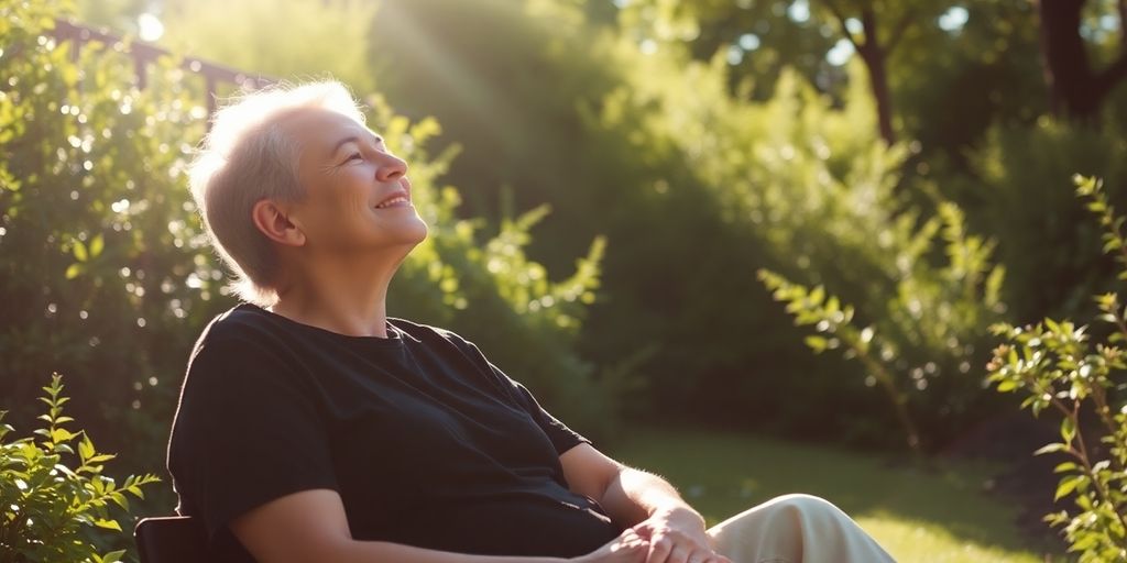 Person finding solace in a calm, natural setting.