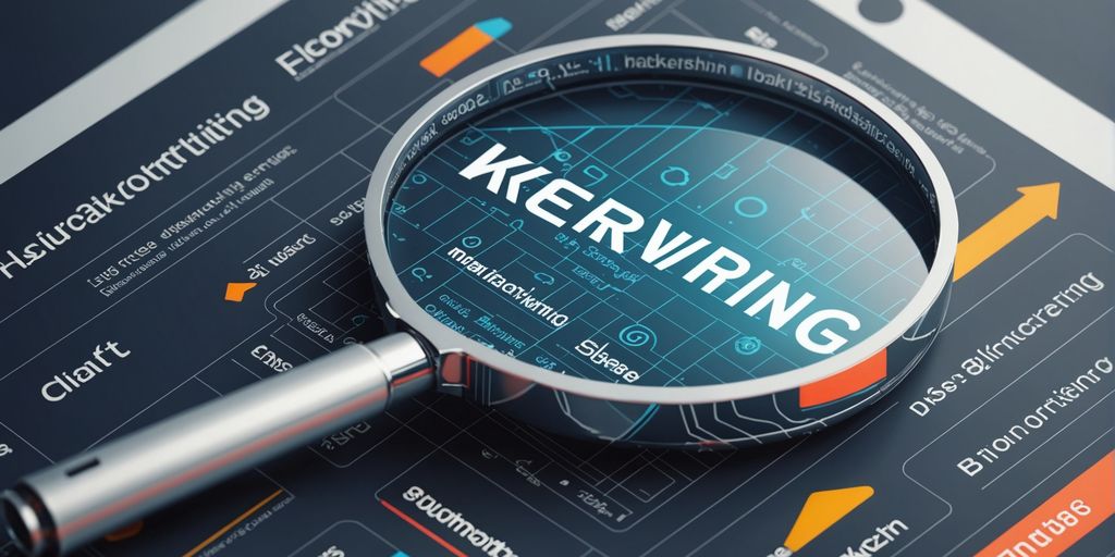 Keyword research chart with magnifying glass